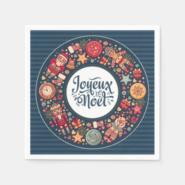 Joyeux Weihnachten traditionelle schicke Weihnacht Serviette (Vorderseite)
