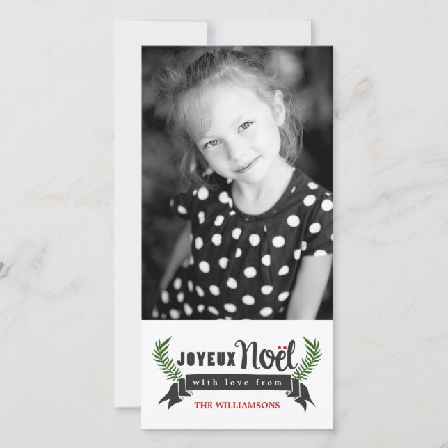Joyeux Weihnachten Vertical Holiday Foto Card (Vorderseite)