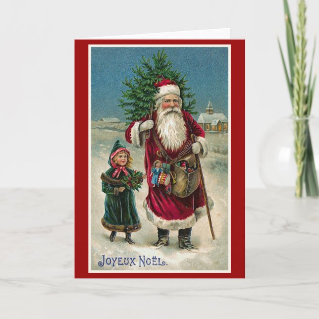 "Joyeux Weihnachten-" Vintages französisches Feiertagskarte (Vorderseite)