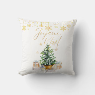 Joyeux Weihnachten Weihnachtsbaum Gold Schneeflock Kissen