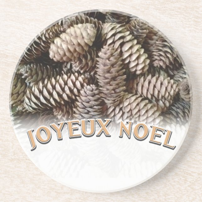 Joyeux Weihnachten Weihnachtsfeiertag Pine Cone Getränkeuntersetzer (Vorne)