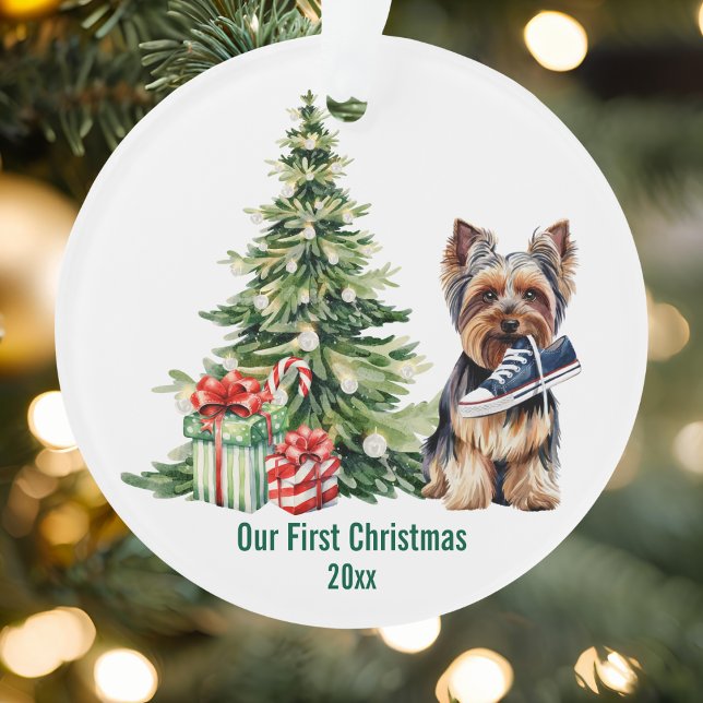Joyeux Yorkie Chien Pine Arbre Aquarelle Noël (Créateur téléchargé)