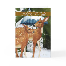 Joyeux Yule Doe et carte de voeux aux cerfs