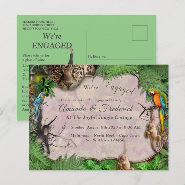 Joyful African Jungle Einladungspostkarte (Vorne/Hinten)