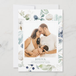 Joyful arktic Winter Botanisches Foto Grün Feiertagskarte