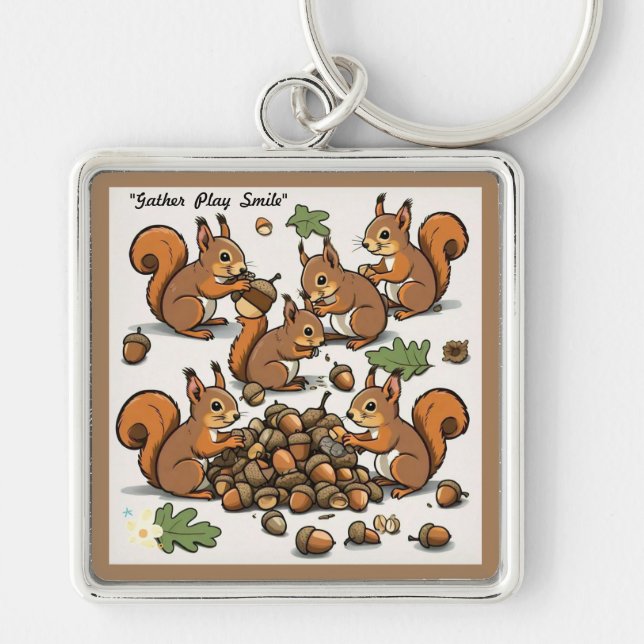 "Joyful Autumn Squirrel Scene" Schlüsselanhänger (Vorne)