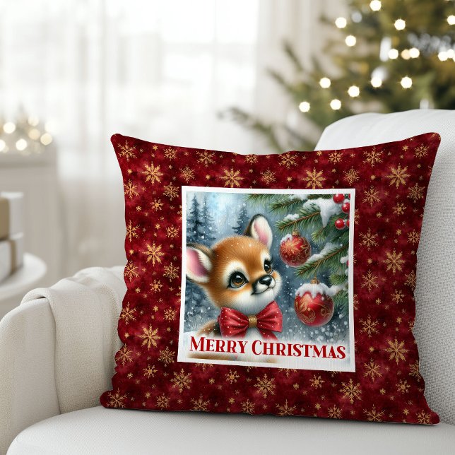 Joyful Baby Deer Snowy Forest Kids Gift Christmas  Kissen (Joyful Baby Deer Snowy Forest Kids Gift Christmas Pillow

)