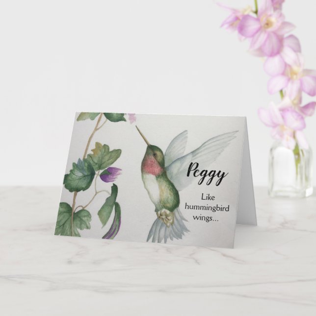 Joyful Birthday Friend Hummingbird Wings Elegant Karte (Orchidee)