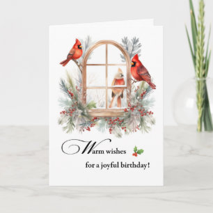 Joyful Birthday Kardinal Birds in Window Karte