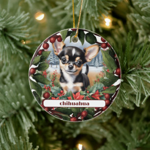 Joyful Black Chihuahua Puppy Custom Christmas Keramik Ornament