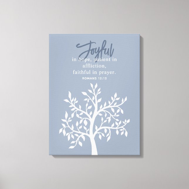 Joyful Blue Bible Verse und einfache Bäume Leinwanddruck (Vorderseite)