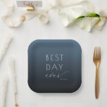 Joyful Blue Gradient Wedding Plates Pappteller<br><div class="desc">This elegant wedding plate features a minimalist design with a gradient blue background, transitioning from deep navy to a lighter shade. The phrase "BEST DAY ever" is prominently displayed in a mix of bold sans-serif and cursive fonts, creating a modern yet sophisticated look. The clean layout and serene color palette...</div>
