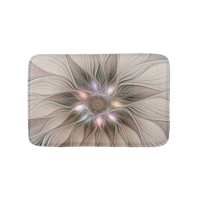 Joyful Blume Abstrakt Beige Brown Fraktal Badematte (Vorderseite)