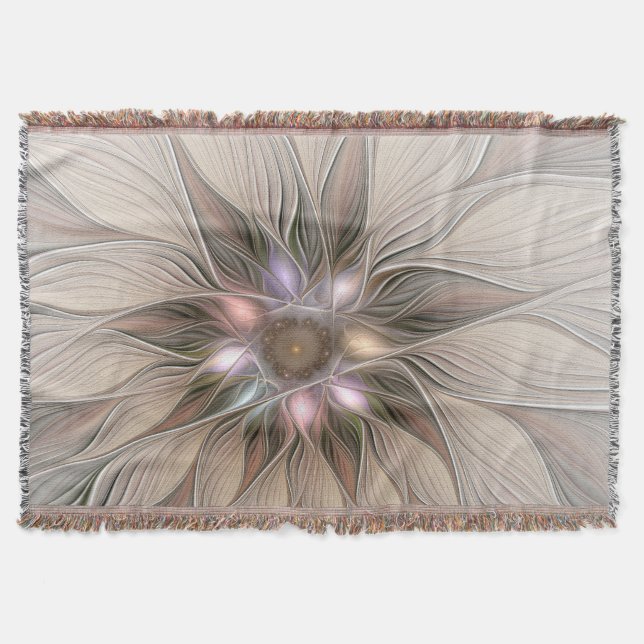 Joyful Blume Abstrakt Beige Brown Fraktal Decke (Vorderseite)