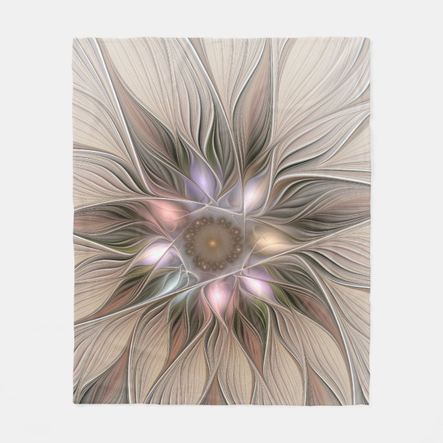 Joyful Blume Abstrakt Beige Brown Fraktal Fleecedecke (Vorderseite)