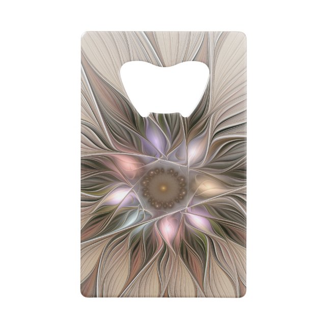 Joyful Blume Abstrakt Beige Brown Fraktal Geldbeutel Flaschenöffner (Vorderseite)