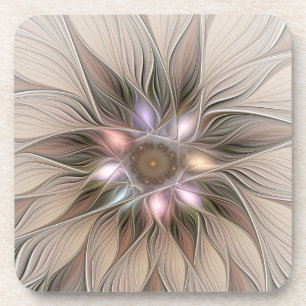 Joyful Blume Abstrakt Beige Brown Fraktal Getränkeuntersetzer