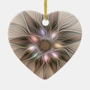 Joyful Blume Abstrakt Beige Brown Fraktal Herz Keramik Ornament