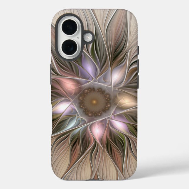 Joyful Blume Abstrakt Beige Brown Fraktal iPhone 16 Hülle (Rückseite)