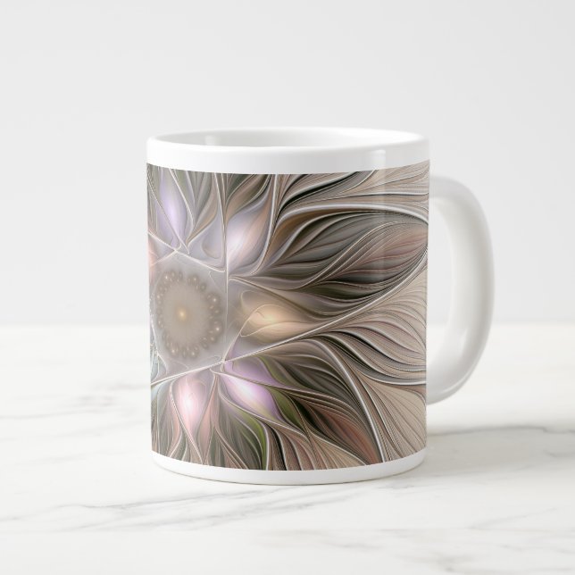Joyful Blume Abstrakt Beige Brown Fraktal Jumbo-Tasse (Vorderseite Rechts)