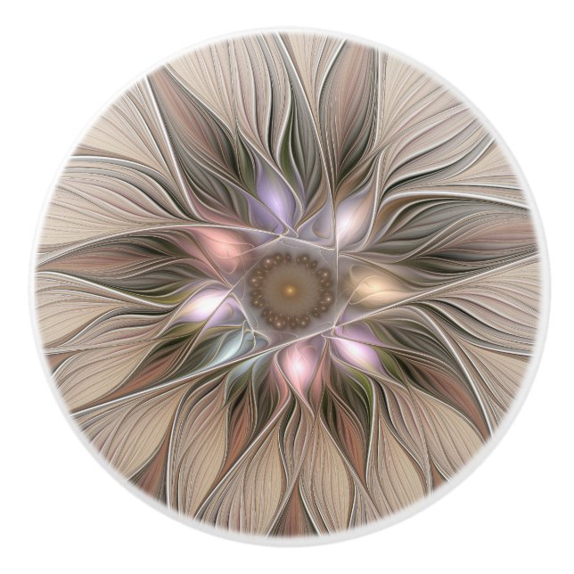 Joyful Blume Abstrakt Beige Brown Fraktal Keramikknauf (Vorderseite)