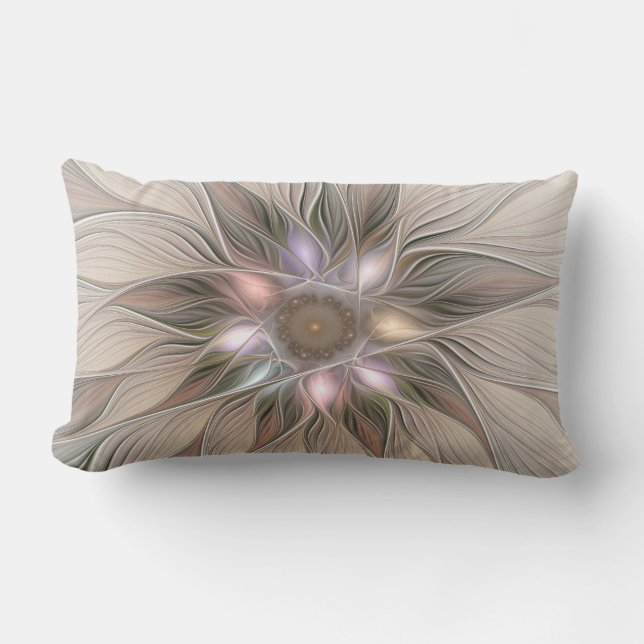 Joyful Blume Abstrakt Beige Brown Fraktal Kissen Für Draußen (Vorderseite)