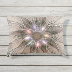 Joyful Blume Abstrakt Beige Brown Fraktal Kissen Für Draußen