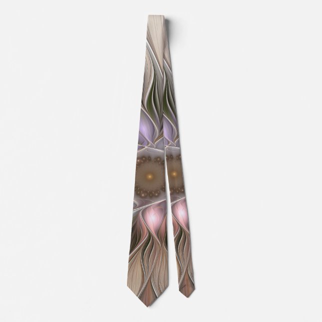 Joyful Blume Abstrakt Beige Brown Fraktal Krawatte (Vorderseite)