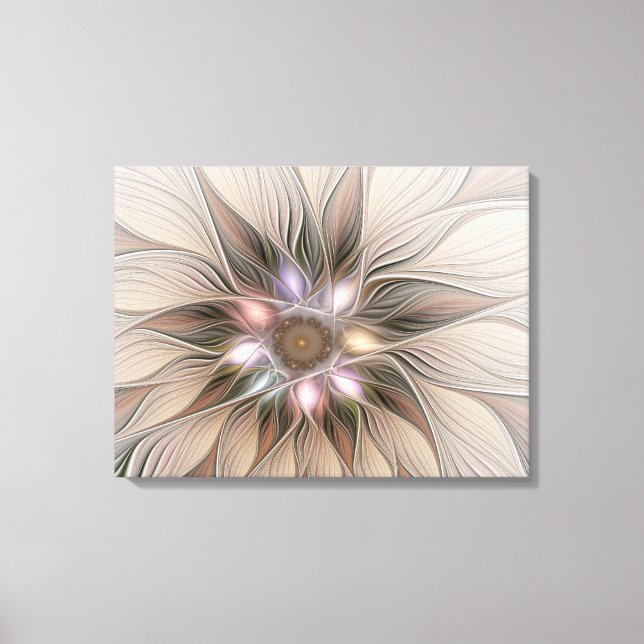 Joyful Blume Abstrakt Beige Brown Fraktal Leinwanddruck (Vorderseite)
