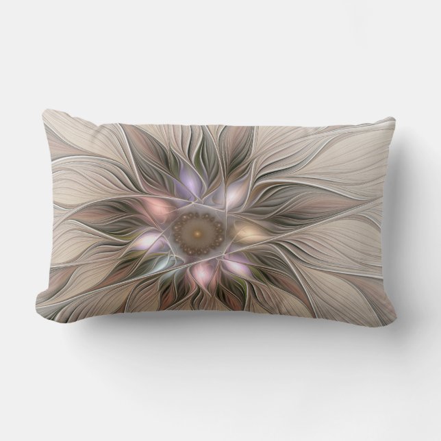 Joyful Blume Abstrakt Beige Brown Fraktal Lendenkissen (Vorderseite)