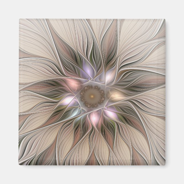 Joyful Blume Abstrakt Beige Brown Fraktal Magnet (Vorne)