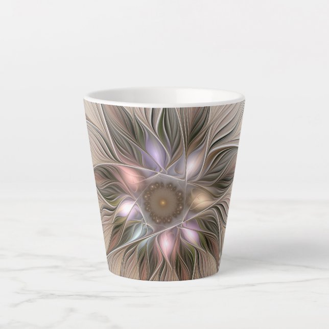 Joyful Blume Abstrakt Beige Brown Fraktal Milchtasse (Vorderseite)