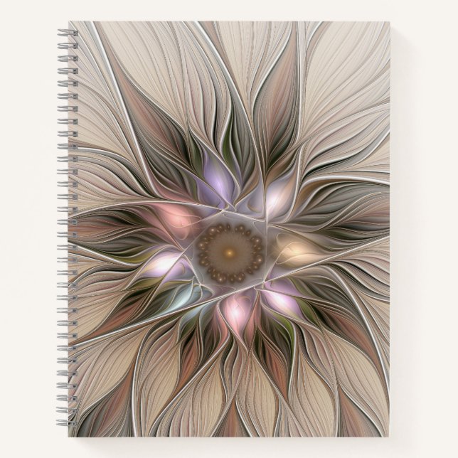 Joyful Blume Abstrakt Beige Brown Fraktal Notizbuch (Vorderseite)