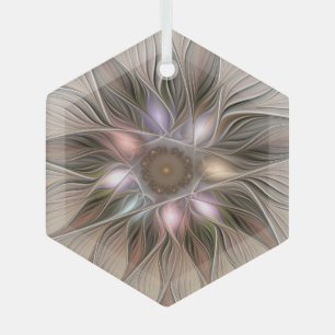 Joyful Blume Abstrakt Beige Brown Fraktal Ornament Aus Glas