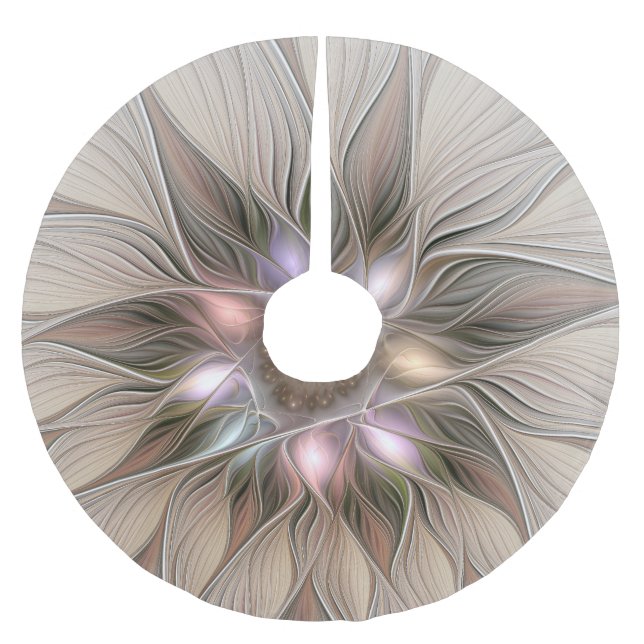 Joyful Blume Abstrakt Beige Brown Fraktal Polyester Weihnachtsbaumdecke (Vorderseite)