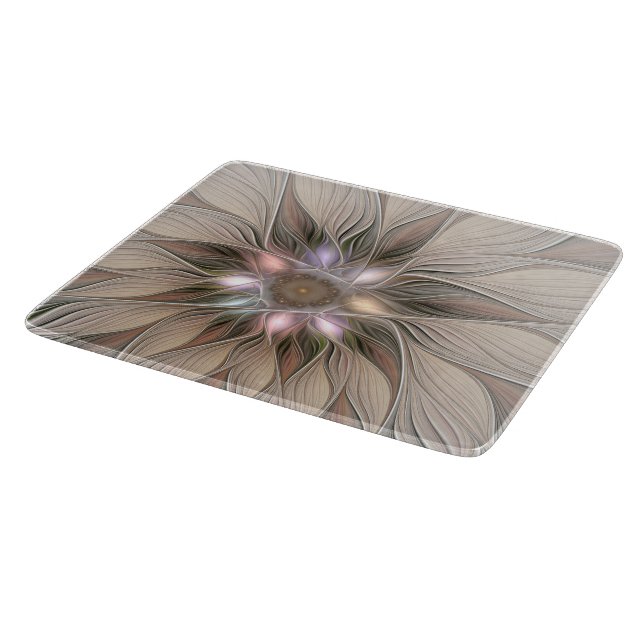 Joyful Blume Abstrakt Beige Brown Fraktal Schneidebrett (Ecke)