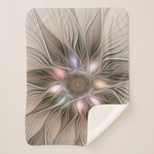 Joyful Blume Abstrakt Beige Brown Fraktal Sherpadecke