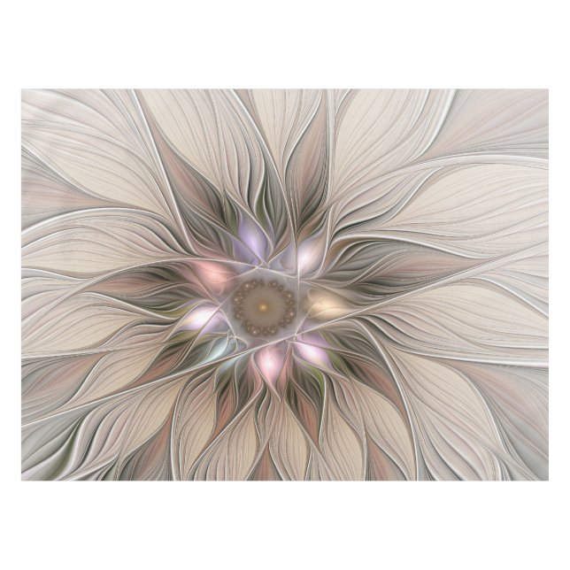 Joyful Blume Abstrakt Beige Brown Fraktal Tischdecke (Vorderseite (Horizontal))