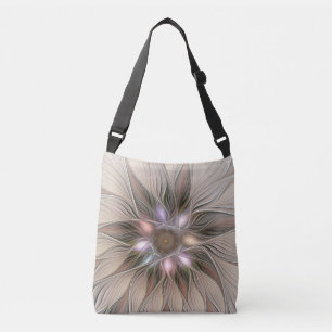 Joyful Blume Abstrakt Beige Brown Fraktal Tragetaschen Mit Langen Trägern