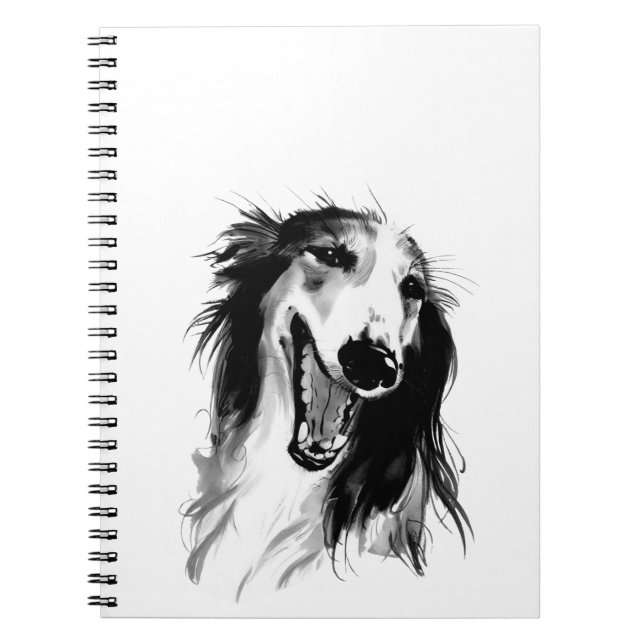 Joyful Borzoi | Schwarz-Weiß-Tinte Notizblock (Vorderseite)