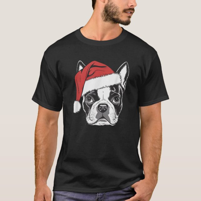 Joyful Boston Terrier Santa Dog auf Boston Terrier T-Shirt (Vorderseite)