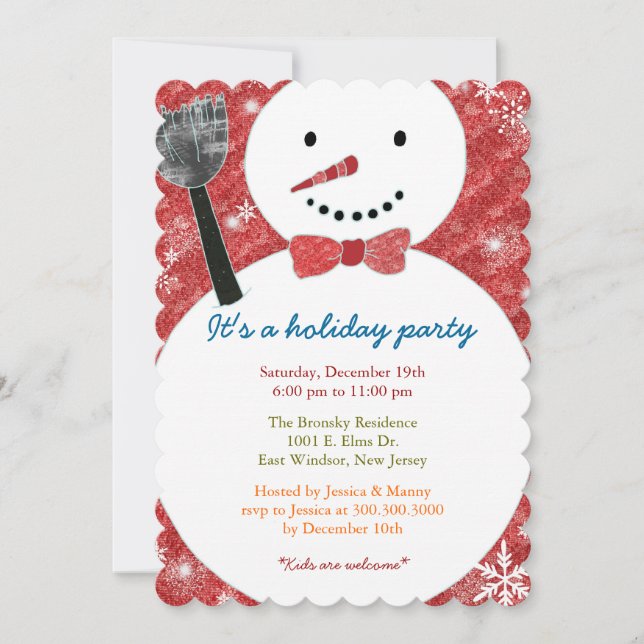 Joyful Bow Krawatte Snowman Holiday Party Einladun Einladung (Vorderseite)