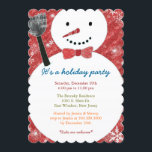 Joyful Bow Krawatte Snowman Holiday Party Einladun Einladung<br><div class="desc">Adorable & whimsical rote Bogen Krawatte Schneemann   schicke Schneeflocken und rustikal roten Hintergrund illustriert auf individuelle Feiertagseinladungen. Tolle Einladung zum COOKIE SWAP PARTY von KIDS| WINTER FAMILIE ANSAMMLUNG oder FESTIVES FERIENABENDESSEN PARTY!</div>