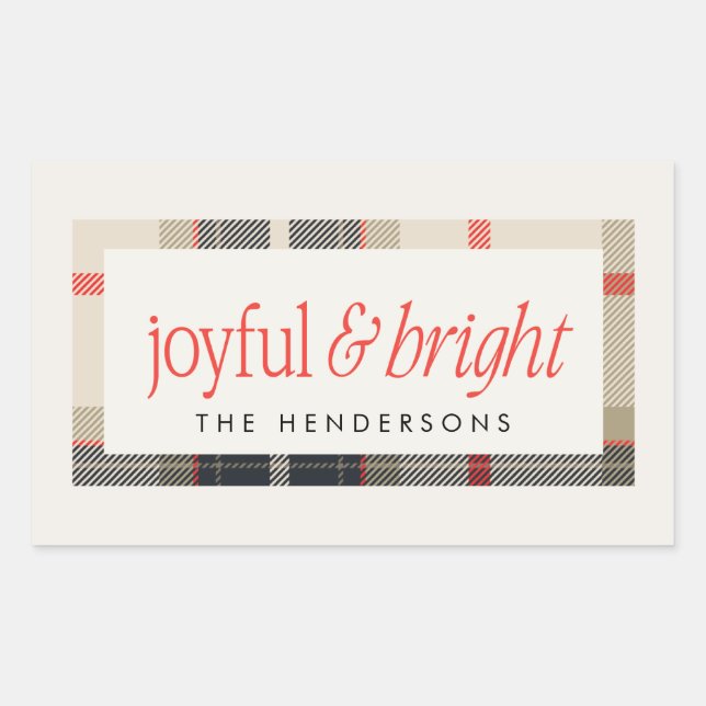 Joyful & Bright Cosy Winter Kariert Holiday Gesche Rechteckiger Aufkleber (Vorderseite)