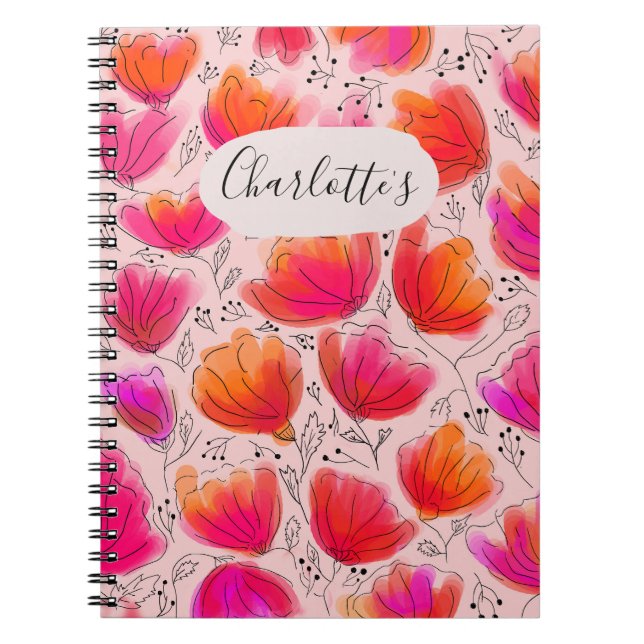 Joyful Bright Orange Pink Blume Notebook Notizblock (Vorderseite)