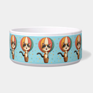 Joyful Calico Cat Sky Adventure Illustration Napf