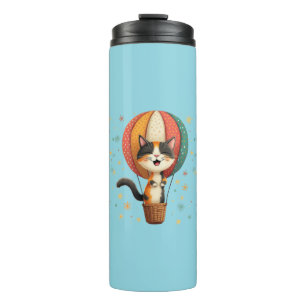 Joyful Calico Cat Sky Adventure Illustration Thermosbecher