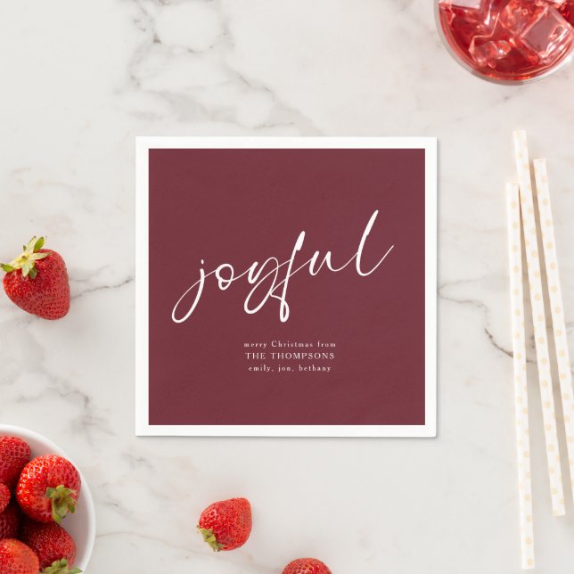 Joyful Calligraphy Merry Christmas Burgundy Serviette (Beispiel)