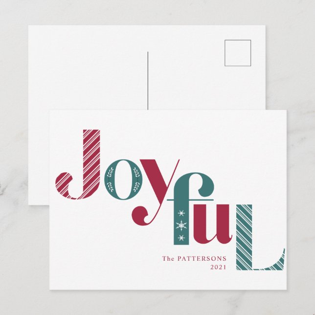 Joyful Candy Cane Burgundy Holiday Feiertagspostkarte (Vorne/Hinten)