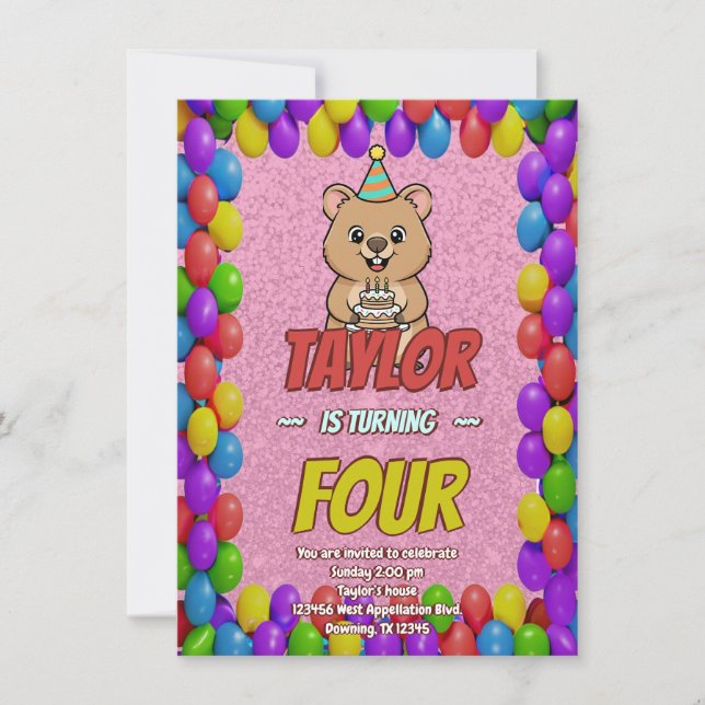 Joyful Capybara Birthday Invite Einladung (Vorderseite)
